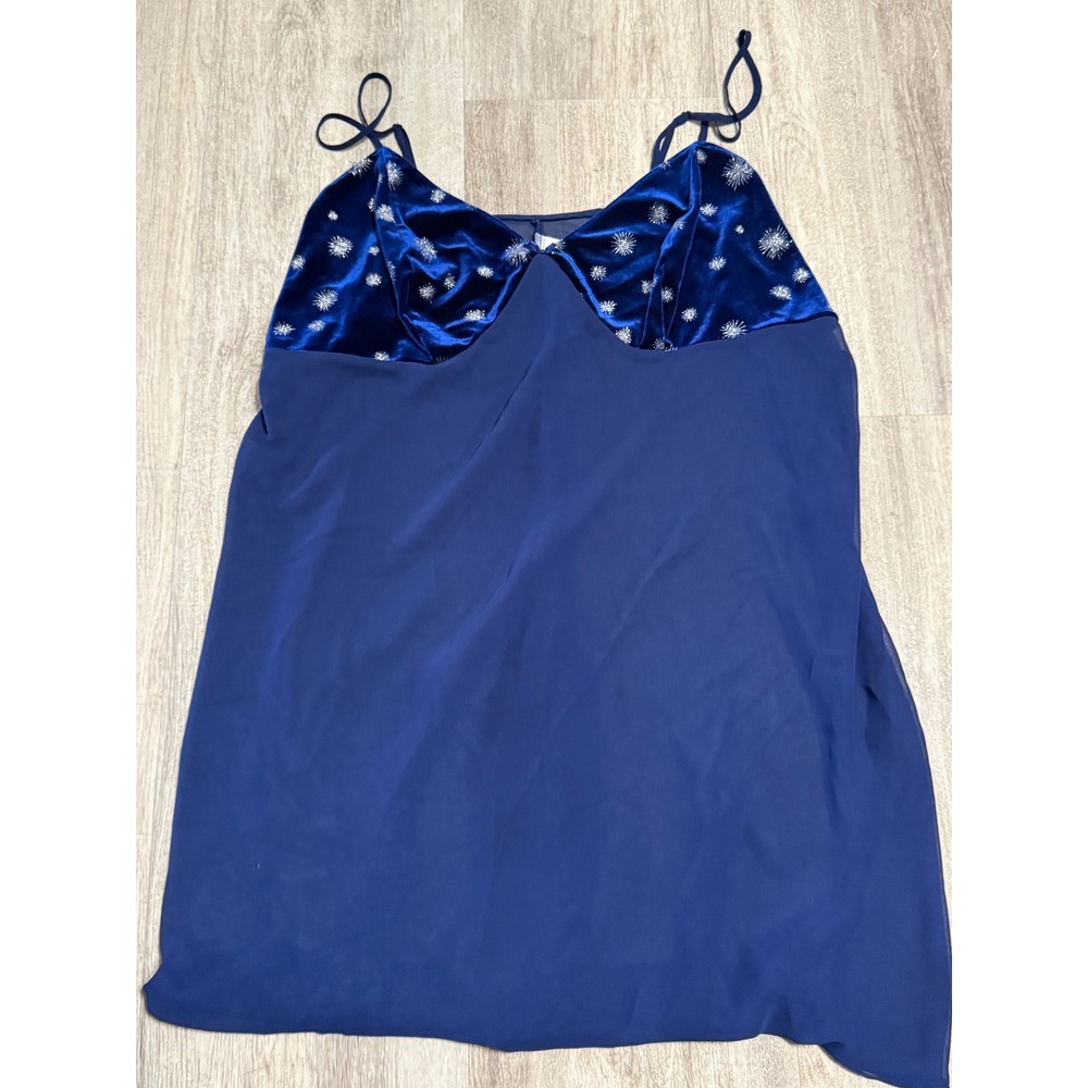 Avon Intimates Blue Velvet Celestial Starburst Chiffon Chemise Nightgown 2X